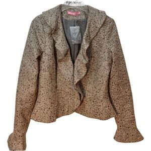 New View Brown Tweed Waterfall Front Blazer Jacket NWT
